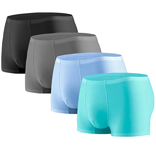 YUSHOW 4er Pack Unterhosen Männer Eisseide Unterwäsche Herren Weiche und Bequeme Atmungsaktive Boxershorts Herren Anti Chafing Nahtlos Cool Dry Unterhosen