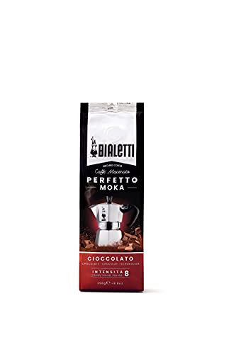 Bialetti - Perfetto Moka Cioccolato: Gemahlener Kaffee mit mittlerer Röstung, Schokoladenaroma, 250g, Beutel mit Aromaventil