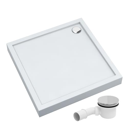 AQUABAD Duschwanne/Duschtasse | Komplettset Ultima mit LeakProtect Technologie Smooth White 90x90cm Quadrat | inkl. Ablaufgarnitur/Siphon Alcadrain A49CR