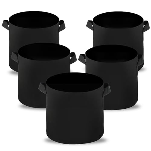 Windfromort 5er Set 20L Stofftopf - 20L pflanzsack - aus Vliesstoff - 30 * 25cm, Pflanztasche mit Griffen für Tomaten Kartoffeln, Pflanzsäcke für Gemüsebeet Blumenkübel(Blackline)
