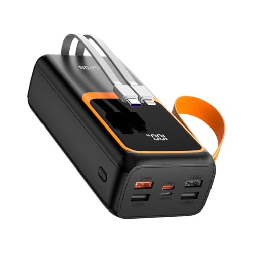 Powerbank 50000mAh mit integrierten Kabeln & 22,5W-Schnellladung Tragbares Ladegerät Schnellladung USB C für externer Akku Telefon und Kamera etc.