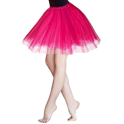 Tutu Rock Rot - Damen Teen Tüll Klassisch Elastisch 3-Lagig für Anziehpartys Ballett Tanzen für Frauen Teenager Mädchen (Rose Rot)