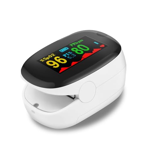 Pulsoximeter, Sauerstoffsättigung Messgerät Finger, zur Messung von Pulsfrequenz und Sauerstoffsättigung，Oximeter für Sport(weiß)
