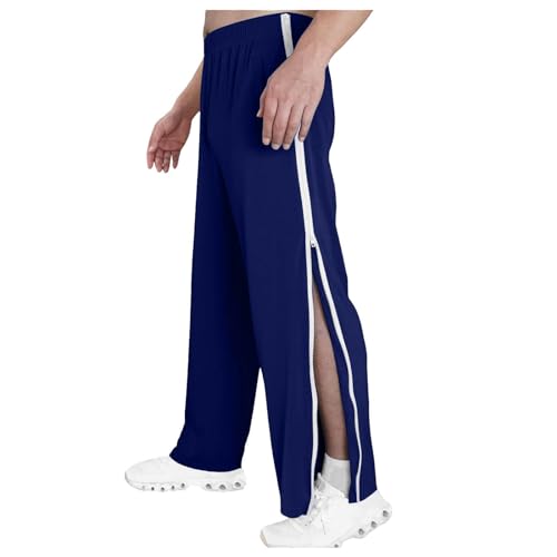 Bauzuoyo Reha Hose Herren Seitlich Zu Öffnen Baggy Trainingshose mit Seitlichem und Reißverschluss Am Bein Weites Bein Schnellfickerhose Druckknöpfen Sporthose Freizeithose Breite Jogginghose
