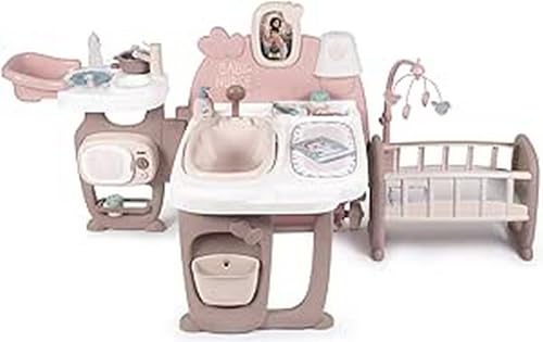 Smoby Toys - Baby Nurse Puppen-Spiele-Station - XXL Puppen-Spielcenter mit Puppenbett, Badewanne & Essbereich (zusammenklappbar) - für Kinder ab 3 Jahren, Kunststoff, Mehrfarbig