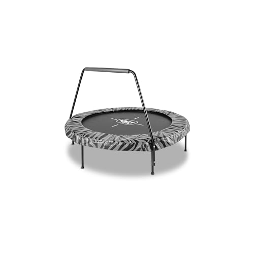 EXIT TOYS Tiggy Junior Trampolin mit Stange - ø140cm - Für Kleinkinder - Innen- und Außenbereich - Mit Gummibändern für sanftes Springen - Einzigartiges Design - Schwarz/Grau