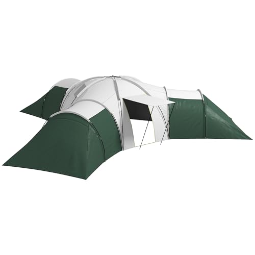 Outsunny Tunnelzelt, Campingzelt für 6-9 Personen, Familienzelt mit 3 Schlafzimmern, Wohnzimmer, Veranda, Tragetasche, 2000mm Wasserabweisend Oxford, für Garten, Grün