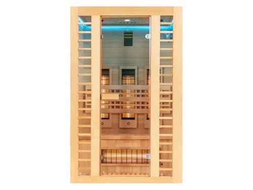 SwedHeat Infrarotkabine Stavanger - 150x120x190cm | Infrarotlampe mit LED-Farblicht - Glastür - inkl.Vollspektrumstrahler | Infrarotsauna für 1-2 personen | Fronteinstieg Infrarotsauna für Zuhause