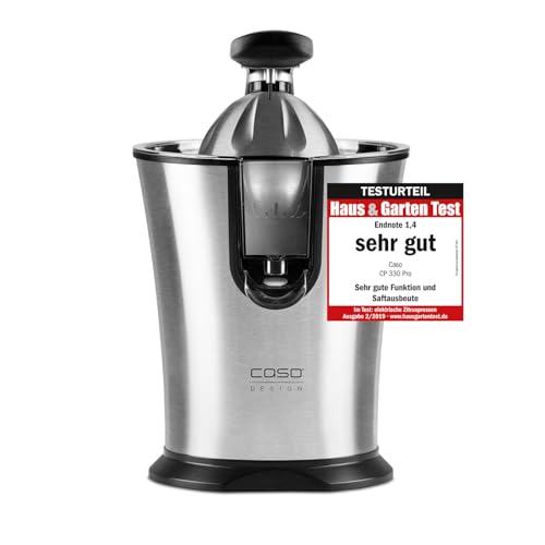 Caso Juicer CP 330 Pro, Testurteil: Sehr Gut, elektrische Zitruspresse mit Universal-Edelstahlkegel, 160 Watt, BPA-Frei, Einzelteile spülmaschinengeeignet, Edelstahl, Schwarz