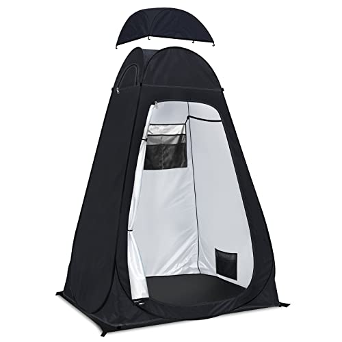 Camping Toilettenzelt riggoo Duschzelt Pop Up Umkleidezelt Privatsphäre Toilette Umkleidekabine Lagerzelt Mobile Outdoor WC Zelt für Camping & Beach, mit Tragetasche(UV 50+) (Black)