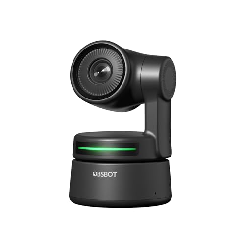 OBSBOT Tiny PTZ Webcam, KI-Gestütztes Rahmung & Gestensteuerung, Full HD 1080p Webcam mit Duale Omnidirektionales Mics, 90 Grad Weitwinkel, Schwachlicht-Korrektur, Funktioniert mit Zoom, Skype Schwarz