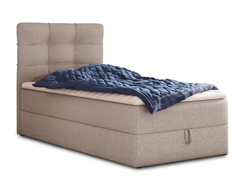 Boxspringbett Best Mini mit Bettkasten und Matratzentopper - Einzelbett mit Bonell-Matratze und Topper, Polsterbett, Bett, Schlafzimmer (100 x 200 cm, Beige (Inari 22))