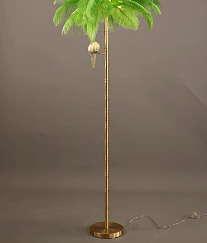 Feder Tischlampe Feder Lampe,Feder Nachttischlampe Federlampe,Leichte Luxus-Stehlampe aus Kupfer, Moderne minimalistische Federlampe-grün_65 x 150CM