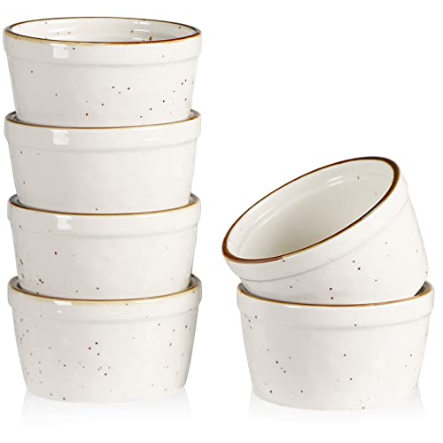 ONEMORE Auflaufförmchen aus Keramik, 235 ml, spülmaschinenfest, Mini-Schalen für Pudding, Souffle, Eiscreme, 6 Stück, Cremeweiß