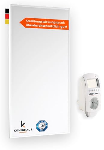 Könighaus Infrarotheizung 1000 Watt - Eco Modell - Energiesparende Infrarot Wandheizung - TÜV SÜD - Elektroheizung mit Überhitzungsschutz - inkl. Thermostat