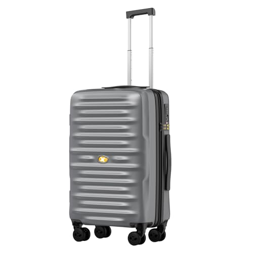 MGOB Koffer Handgepäck Hartschalen Trolley Polycarbonat Leicht Reisekoffer mit TSA-Schloss, 55x36x21cm, Silber