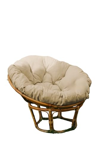 chilly pilley Papasan Papasansessel Rattansessel Auflage Sesselkissen Gartenkissen Sitzkissen Garten Kissen Gesteppt mit Schlaufen Rund (100cm, Creme)