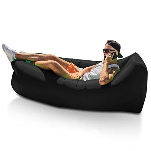 Herrselsam Wasserdichtes Aufblasbares Sofa mit Kompakte, Luft Sofa 190x70cm, Luft Couch Reißfestem Gewebe von bis zu 200kg, Tragbares Aufblasbares Sofa für Camping Park Strand, Schwarz