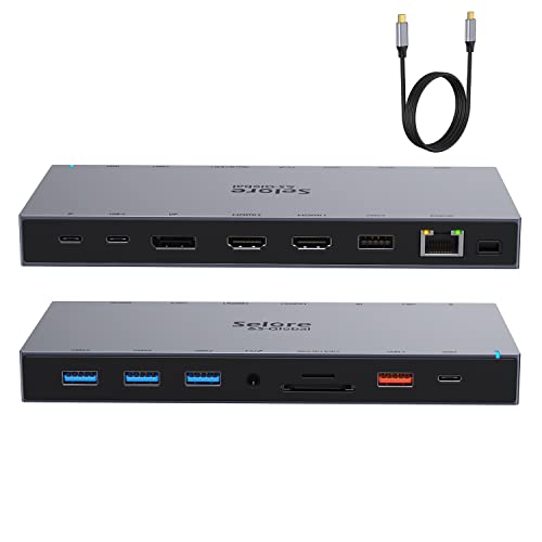 Docking Station USB C 15 in 1 Laptop Dockingstation USB C Dock mit 1m Kabel mit Dual 4K HDMI Displayport, 4K DP, 100W PD, RJ45 Ethernet, 10Gbps USB C Data, USB 3.1/3.0/2.0, SD/TF, 3.5mm Audio&Mic