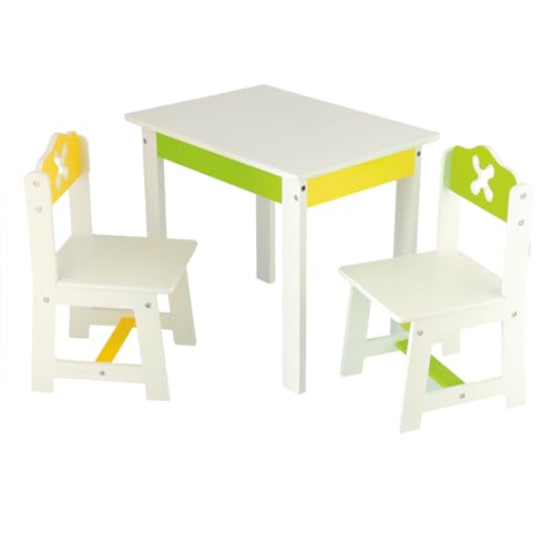 Bieco Kindersitzgruppe Frühling aus Holz, 3er Set | Sitzgruppe Kinder | Kindertisch mit Stühle | Spieltisch Baby | Kindersitzgruppe Holz | Safety 1st | Kinderstuhl und Tisch | Sitzhocker Kinder