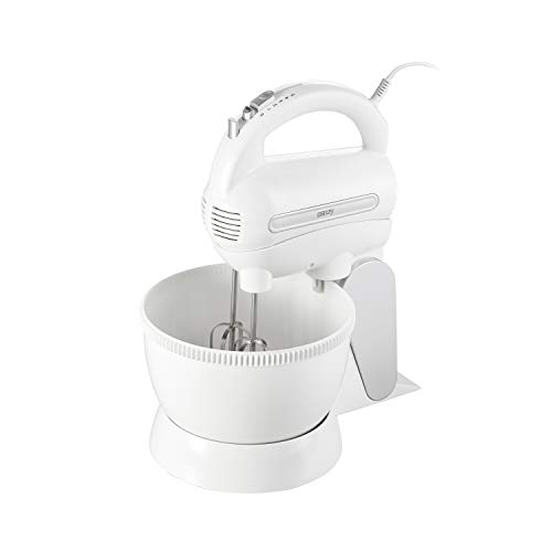ADLER Camry Mixer mit Schüssel, 600W Maximalleistung, 5 Geschwindigkeiten, Turbo-Funktion, 3L Kunststoffschüssel, Rührbesen & Knethaken aus Edelstahl