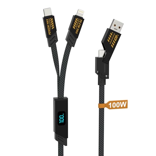 100W USB C und Lightning 2 in 1 Kabel - USB A/C auf USB C und Lightning Kabel with LED Display, MFi & Daten & Android Auto USBC Multi Ladekabel für iPhone 16/15/14/13/12/11 Galaxy MacBook Pad Android