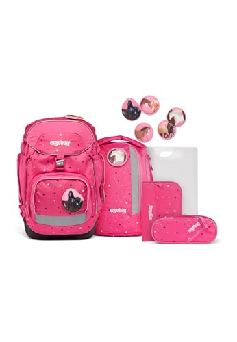 ergobag pack Set ergonomischer Schulrucksack, 6-teilig, Urlaub auf dem ReitBärhof - Pink, Einheitsgröße