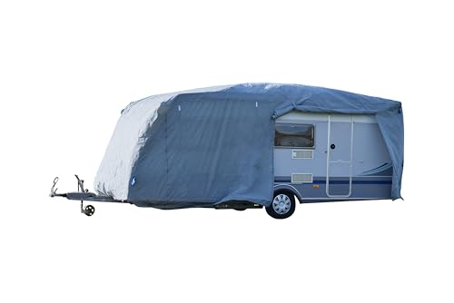 GreenYard® Abdeckplane für Wohnwagen oder Wohnmobile Camping Schutzhülle | Schutz vor Staub und Nässe | wasserabweisend und atmungsaktiv | langlebig (Größe S 460 x 250 x 220 cm)