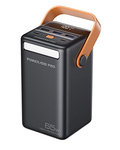 Power Bank 50000mAh PD 65W USB C mit LED Display Schnellladung Externer Akku für Laptop MacBook Handy Samsung Google LG Drohne usw. – Schwarz