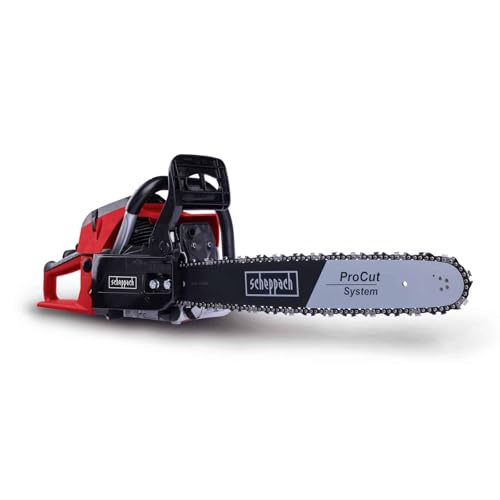 Scheppach Benzin Kettensäge PCS56 mit 51cm Schwertlänge & Easy Start | 2 Takt Motor - 3,1PS Leistung | 47cmØ Schnittstärke | 22 m/s Schnittgeschwindigkeit | 56cm³ Hubraum | autom. Kettenschmierung
