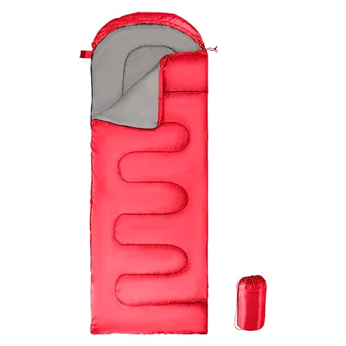 Schlafsack mit Kapuze, 3 Jahreszeiten, wasserdicht, warm, leicht, rechteckig, Umschlag, Camping, Schlafsack für Erwachsene, Camping, Wandern, Rucksackreisen, Outdoor- und Indoor-Aktivitäten Rot