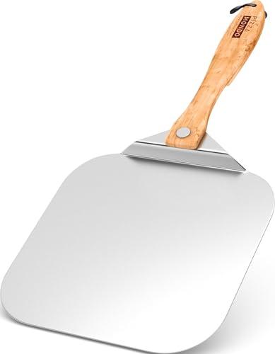 Pizzaschieber mit einklappbaren Holzgriff 34 x 34 cm - Pizzaheber für Pizzastein - Pizzaschaufel in Premium Qualität - Gourmet Pizzaheber für hausgemachte Pizzen, Backen, Brot - Pizza Zubehör