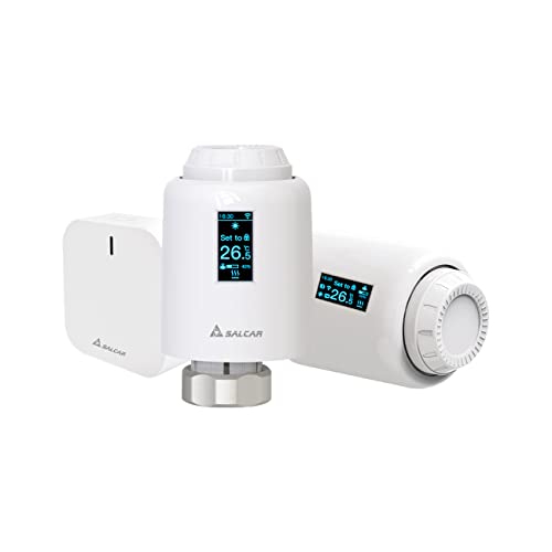 SALCAR Smart Home Heizkörperthermostat-Set TRV602 Kompatibel Amazon Alexa & Google Assistant Programmierbarem Thermostat mit OLED-Display Tuya ZigBee Smartes Heizkörper