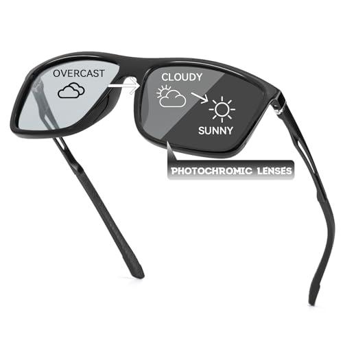 TJUTR Photochrome Sonnenbrille Herren Polarisiert: UV400 Schutz und blendfrei Selbsttönende Sonnenbrille, Sonnenbrille mit automatischer Tönung Perfekt für Autofahrer, Ultraleicht