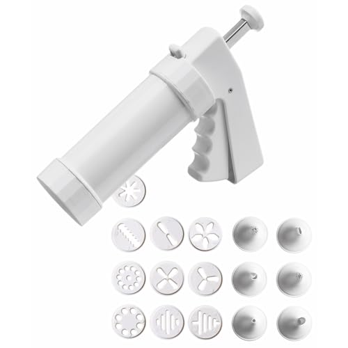 ORIGINAL KAISER Pâtisserie Classic Gebäckpresse 200 ml, mit 10 Designscheiben 6 Garniertüllen, einfache Einhand-Bedienung, 21.5 x 15.5 x 5.6 cm