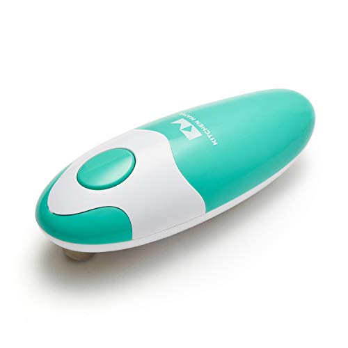 Kitchen Mama Elektrischer Dosenöffner - Konservenöffner mit Start & Stopp Funktion, glatte Kanten, ergonomisch, handfreundlich, ideal für Menschen mit Arthritis, kompaktes kabelloses Design -Blaugrün