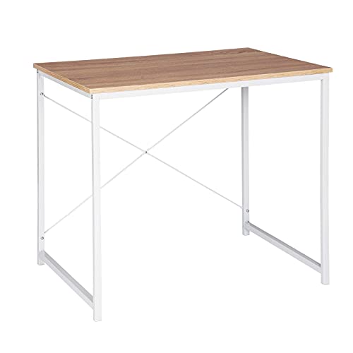 WOLTU Schreibtisch, Kleiner Computertisch, 80x60x70 cm,Bürotisch eckig, Tisch mit Metallgestell, für Büro Homeoffice Arbeitszimmer Schlafzimmer, aus Holzwerkstoff, Heller Eiche+Weiß
