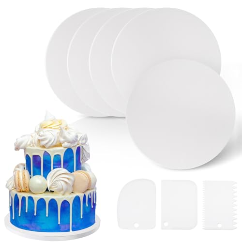 LUOJINYI Tortenplatte, 5 Stück Cake Board, 13mm x Ø 30cm/12inch Tortenboden, Cakeboard 30 cm Rund, Tortenplatte Drehbar für Transport Kuchen und Torten, für 6-9 inch Kuchen, Dessert, Wiederverwendbar