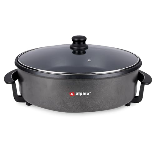 alpina Bratpfanne XXL Ø 42CM - Multifunktionale Pfanne 1500W - Antihaft Pfanne - Pfanne Beschichtet - Elektrischer Brat- & Universalpfannen - mit Einstellbaren Thermostat - Metall - Schwarz