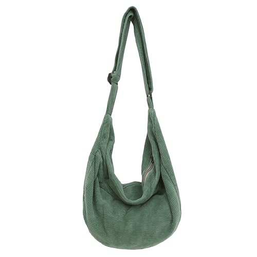 ibalulu Umhängetasche Damen Crossbody Bag, Cord Tasche Handtasche Damen Groß Casual Schultertasche mit Verstellbarer Schultergurt für Schule Büro Arbeit Reisen Ausflug Einkauf (Grün)