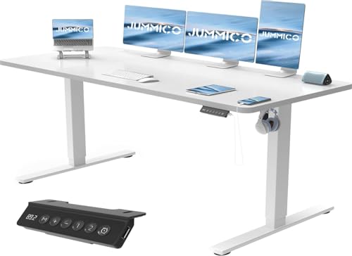 JUMMICO Höhenverstellbarer Schreibtisch mit USB-Ladeanschluss,Schreibtisch Höhenverstellbar Elektrisch, Steh-Sitz Tisch Stehpult Verstellbarer Computertisch,Standing Desk,160 x 70 cm, Weiß