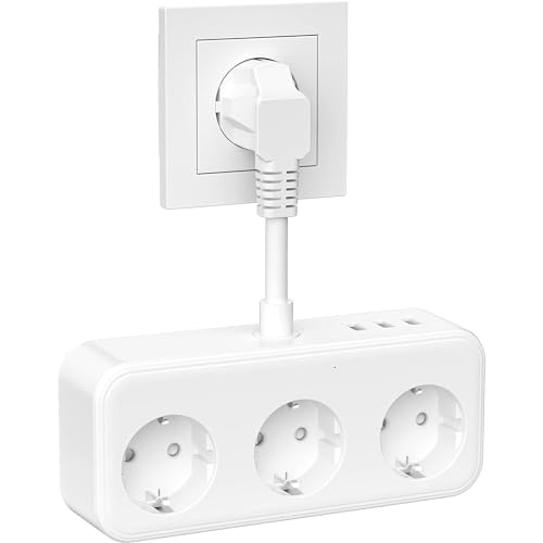 Steckdosenadapter mit USB, Doppelstecker für Steckdose, 6 in 1 Steckdosenverteiler mit Kabel für Büro, Hause, Reisen