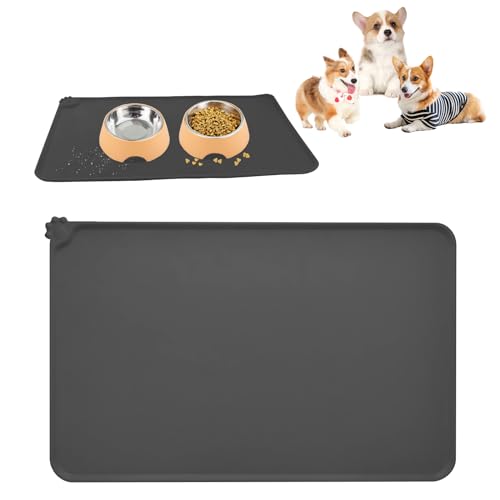 RISVOWO Hunde- und Katzennapfmatte, Napfunterlage Silikon, Silikon Fressnapf Unterlage, Silikonmatte wasserdichte und rutschfeste Futtermatte 48x30cm (schwarz)