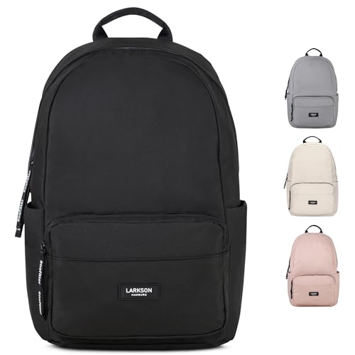 LARKSON Schulrucksack Mädchen & Jungen Teenager Schwarz - No 3 - Rucksack Damen & Herren für Schule - 16' Laptopfach - Aus Recyceltem PET - Wasserabweisend