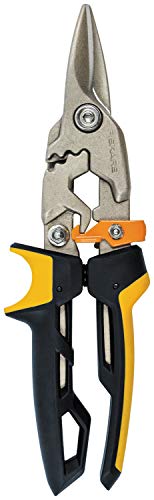 Fiskars Blechschere, Gerader Schnitt, Bis zu 40% mehr Kraft, Länge 25 cm, Stahl/Kunststoff, Schwarz/Orange, PowerGear, 1027207