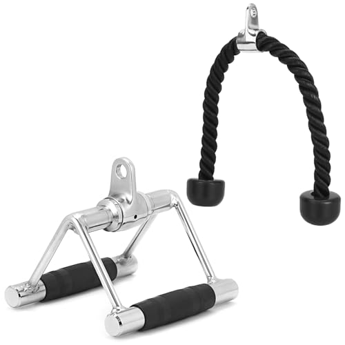QWORK® Trizepsseil und V rudergriff mit Drehgelenk, Seilzug Fitness Zubehör, Latzug Zubehör