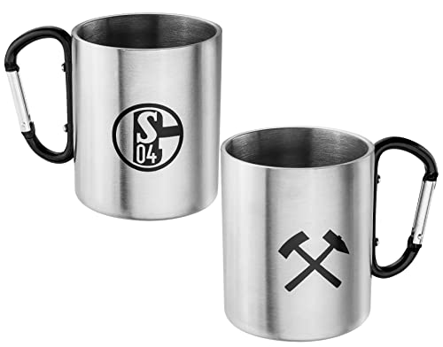 FC Schalke 04 Tasse Edelstahl mit Karabinerhenkel 0,3 l Kaffeebecher S04 - Plus Lesezeichen I Love Gelsenkirchen