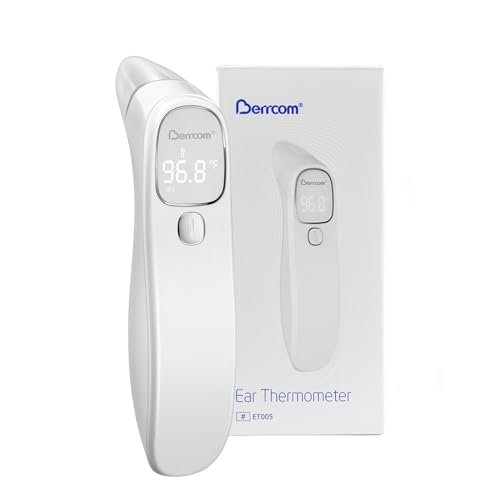 Berrcom Fieberthermometer Stirn-und Ohrthermometer Digitales Medizinisches Thermometer Kontaktlos Infrarot Stirnthermometer für Baby, Erwachsen mit Fieberalarm, °C/°F Schalter, sofort Ablesung