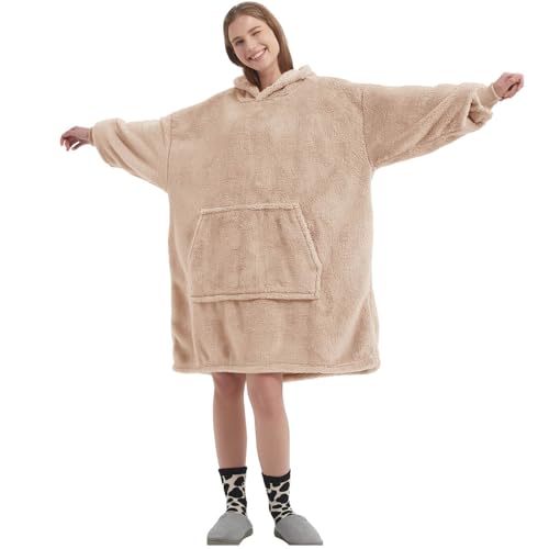 FELOVE Hoodie Decke Ärmeln Kuschelpullover Mit einer großen Tasche,Tragbare Decke Ultra Soft Bequemer Kuschel Erwachsene Hoodie,Warm Kuscheldecke weich als Geschenke für Frauen Freundin Mütter