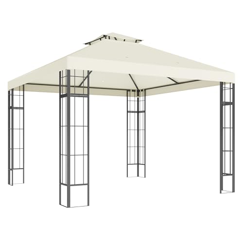 Outsunny Pavillon mit Doppeldach, ca. 3x3 m Wasserabweisend Stabil Winterfest Gartenpavillon mit UV-Schutz Partyzelt aus Metall, für Garten, Terrasse, Cremeweiß
